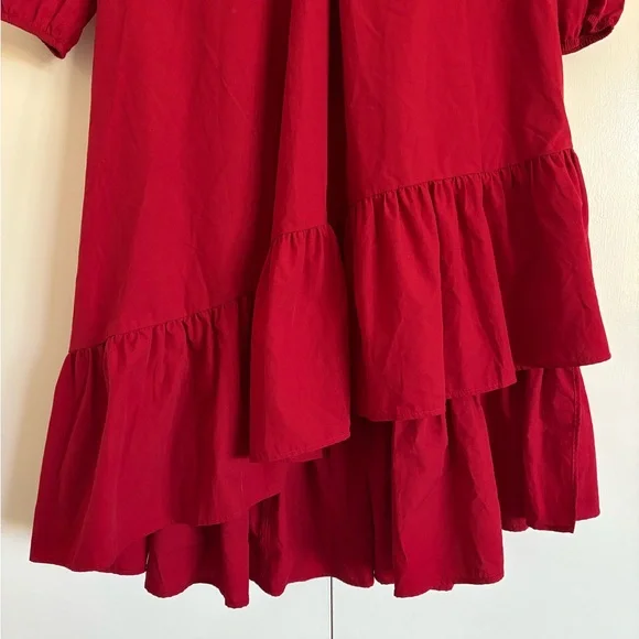 ZARA RED Ruffled POPLIN MIDI DRESS. SIZE MEDIUM - Picture 3 of 6